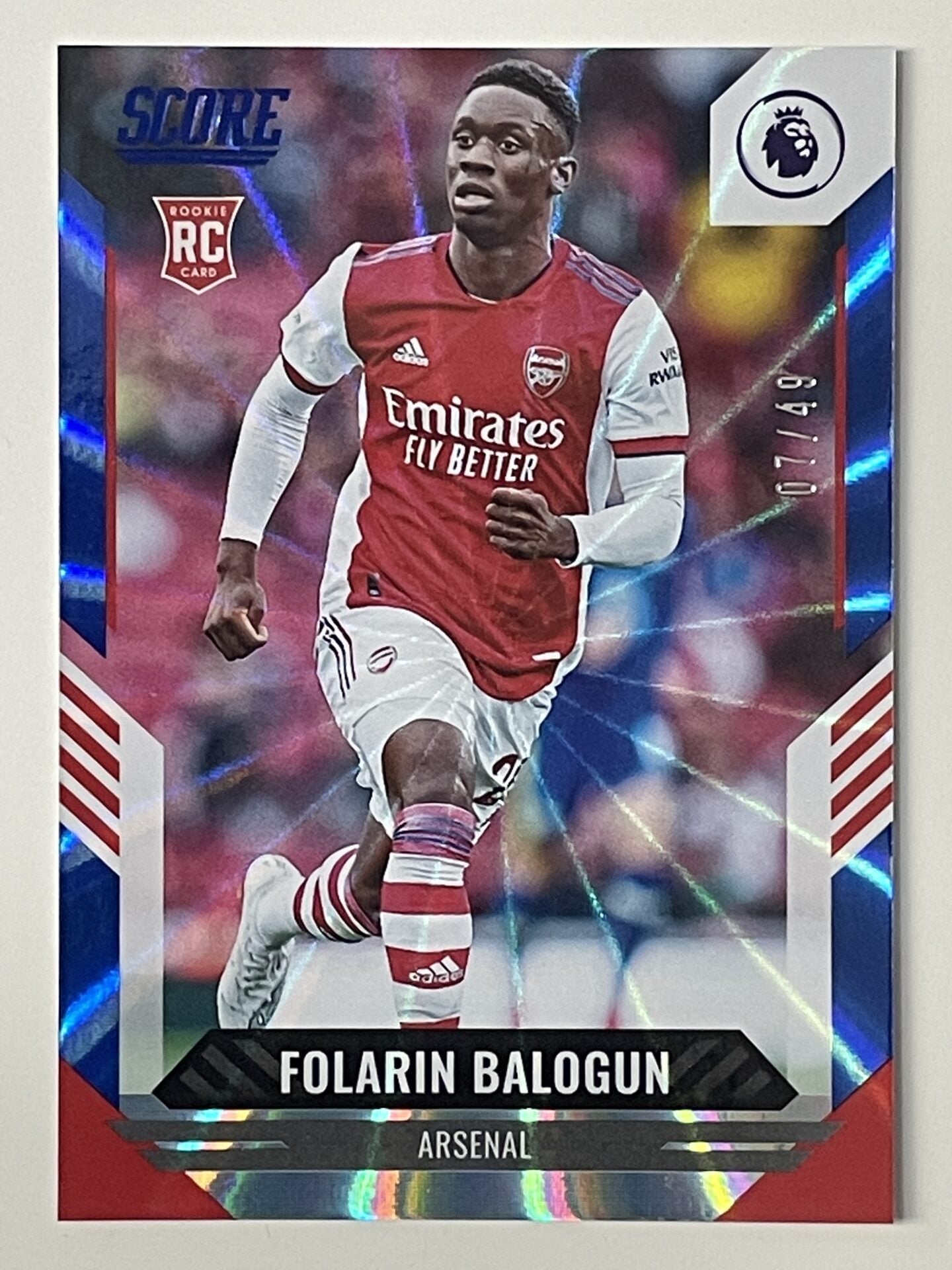 Folarin Balogun Arsenal Base Blue Laser Parallel Panini Premier League Score 2021 2022