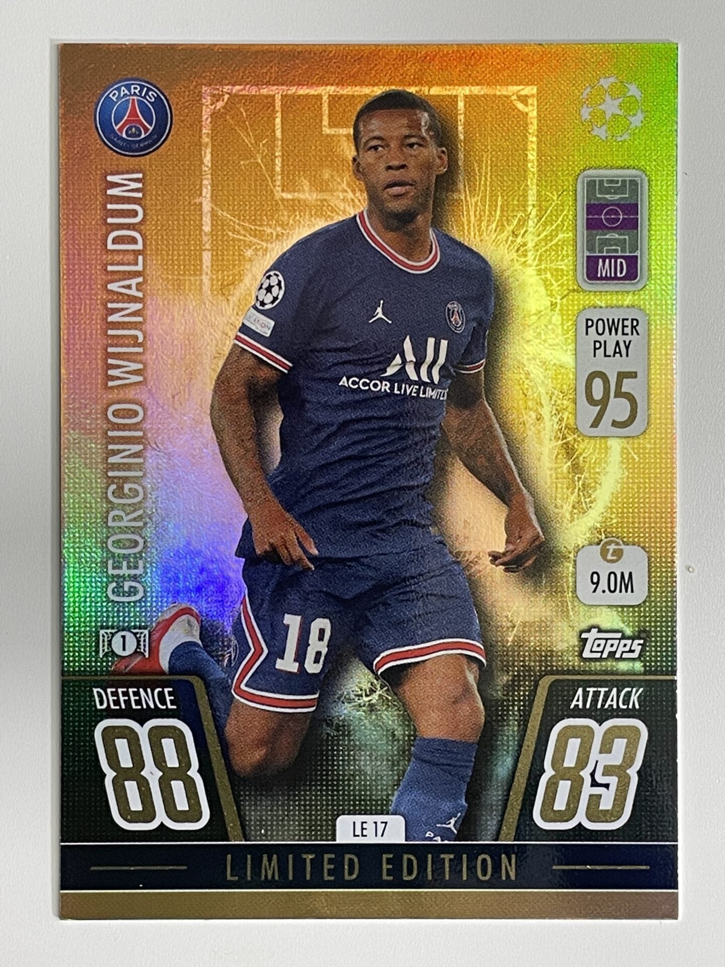 Georginio Wijnaldum PSG Gold Limited Edition Topps Match Attax Extra 2021:22 Champions League Card