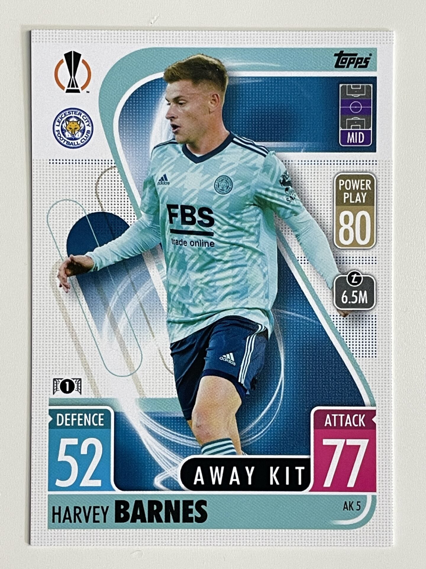 Harvey Barnes Leicester City Away Kit Topps Match Attax Extra 2021:22 Champions League Card