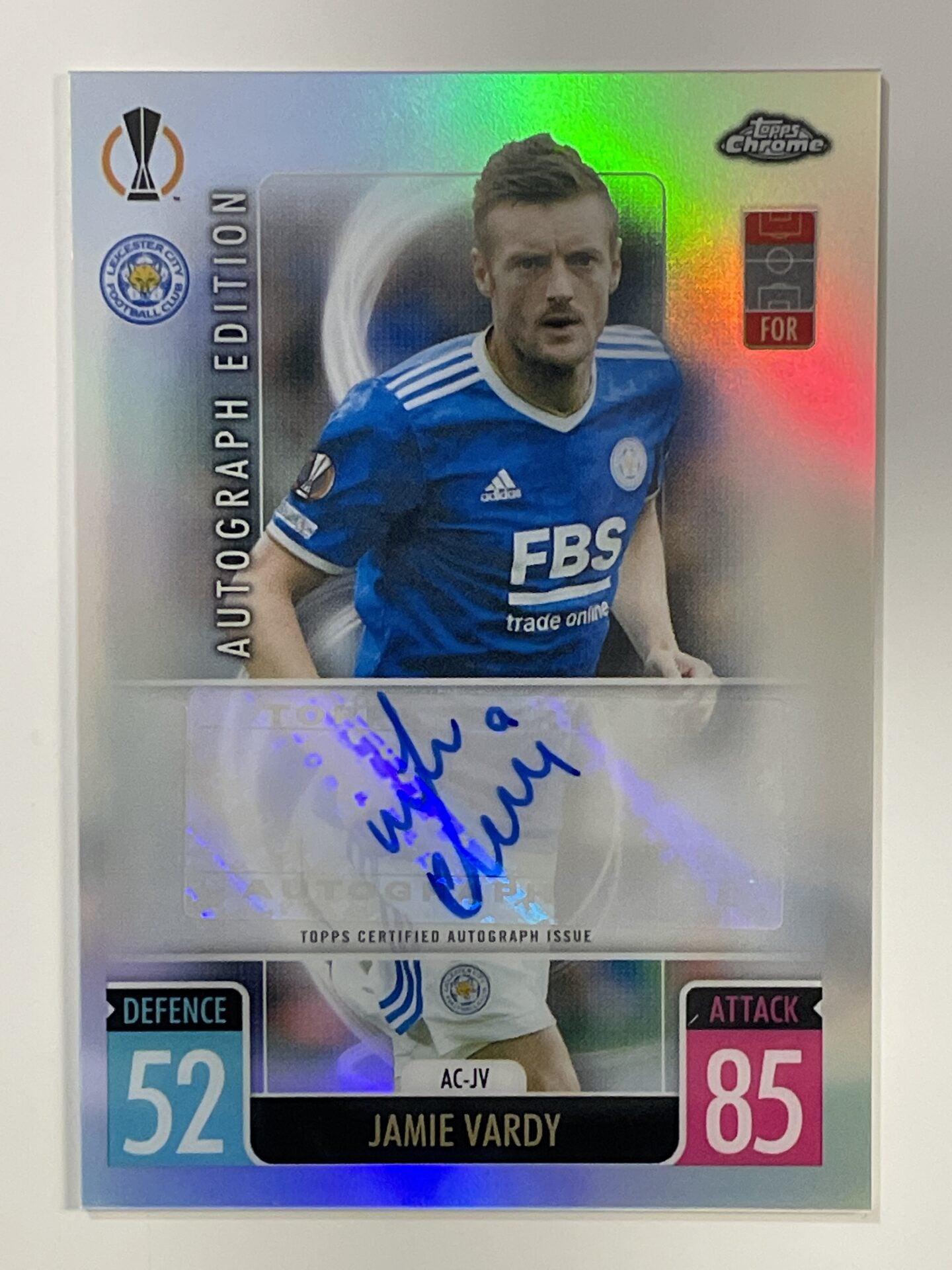 Jamie Vardy Autograph Leicester City Topps Match Attax Chrome 2021 2022