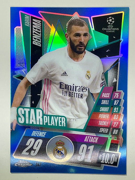 Karim Benzema Blue Parallel 40:150 Topps Chrome Match Attax card Football