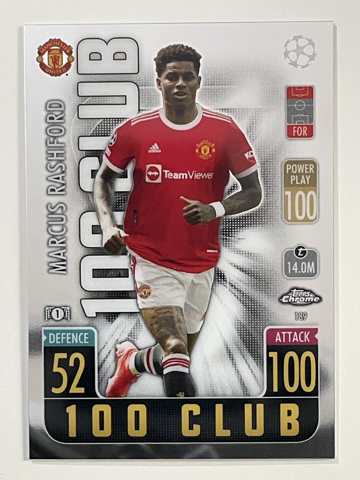 Marcus Rashford 100 Club Manchester United Topps Match Attax Chrome 2021 2022 Football Card