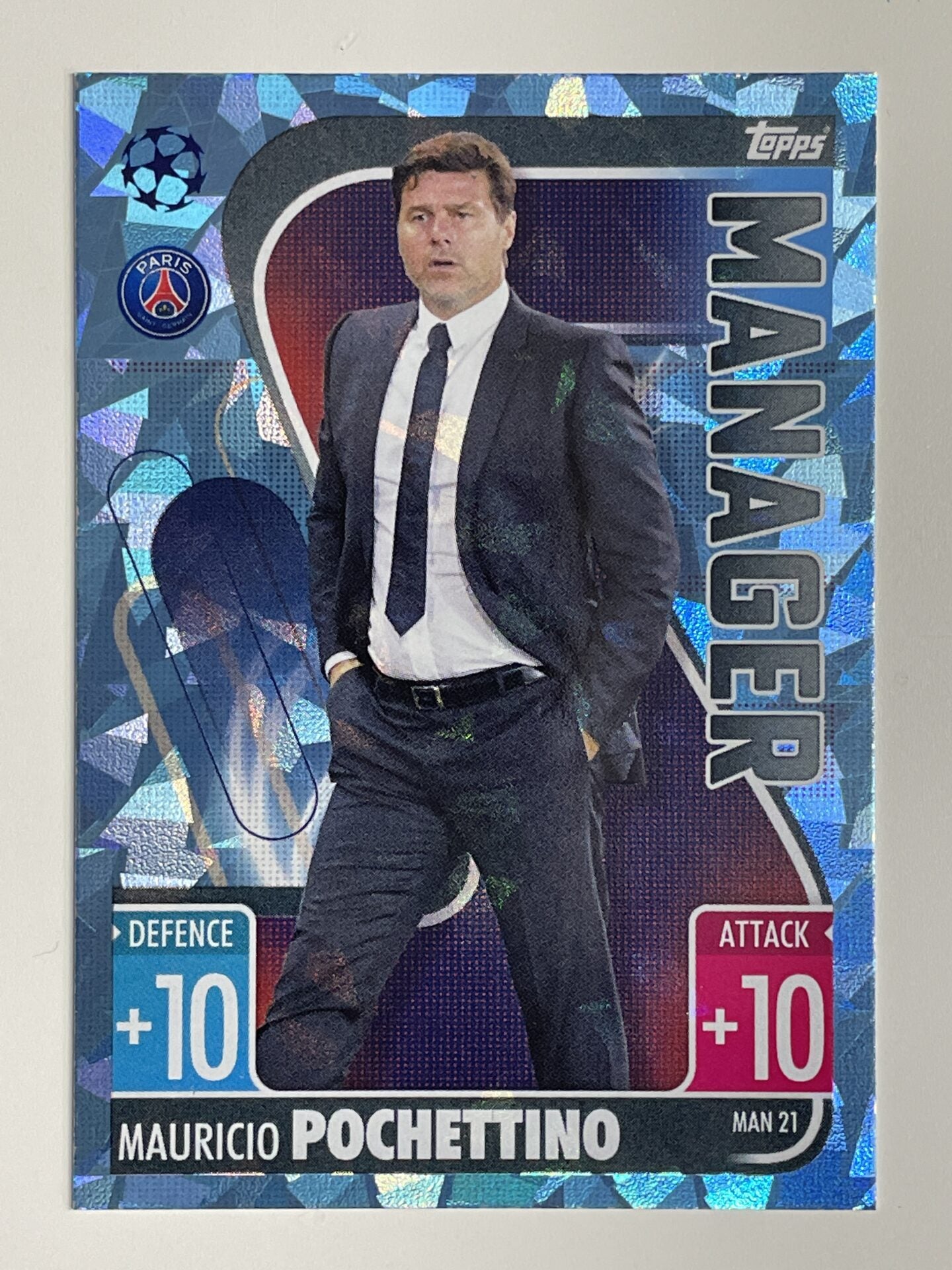 Mauricio Pochettino PSG Manager Crystal Foil Parallel Topps Match Attax Extra 2021:22 Champions League Card