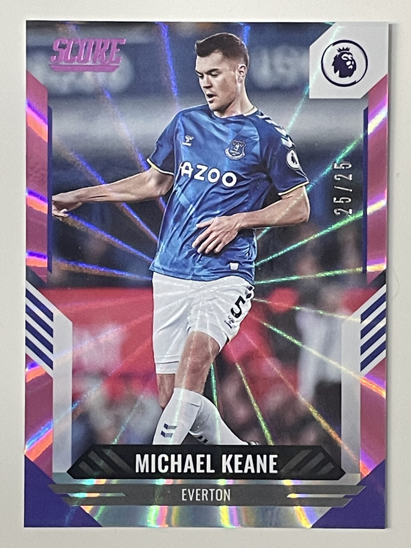 Michael Keane Everton Base Pink Laser Parallel Panini Premier League Score 2021 2022