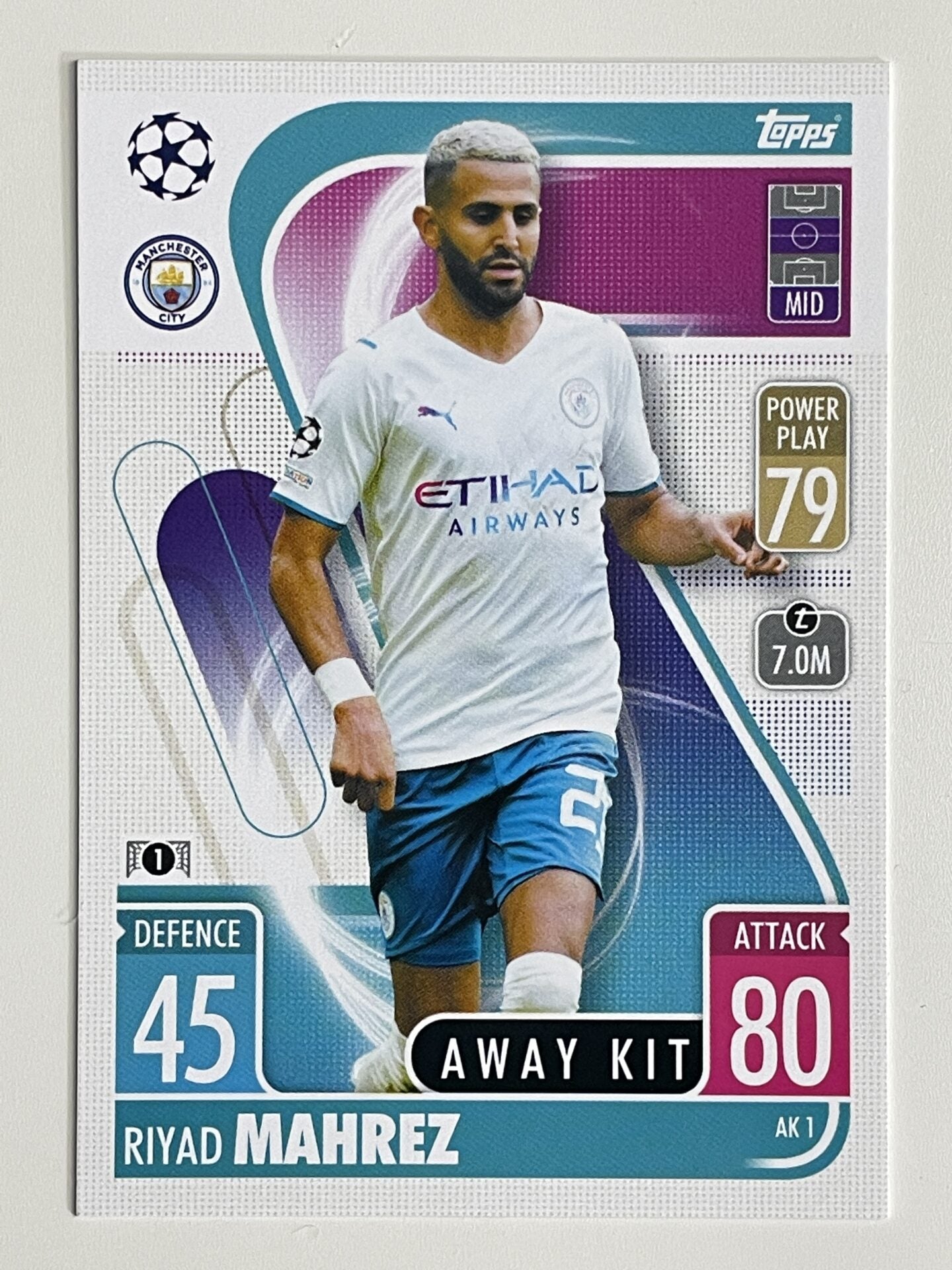 Riyad Mahrez Manchester City Away Kit Topps Match Attax Extra 2021:22 Champions League Card