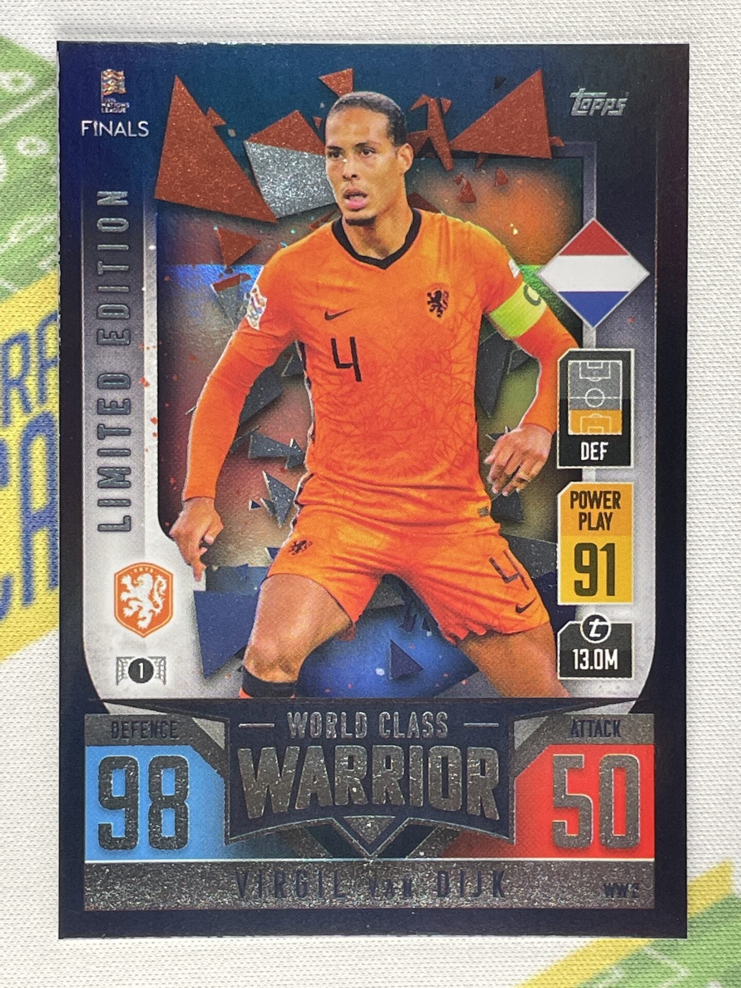 Virgil Van Dijk Netherlands World Class Warrior Limited Edition Topps Match Attax 101 Road to Nations League 2022 Card