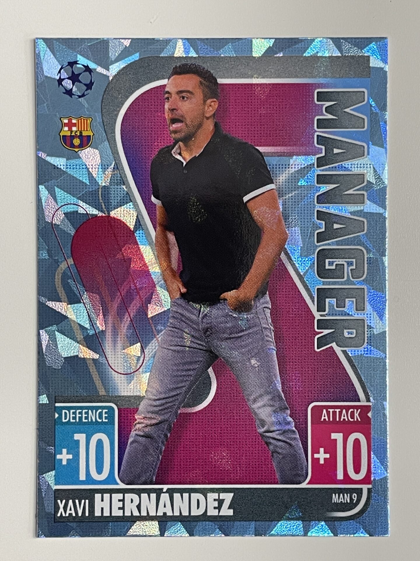 Xavi Hernandez Barcelona Manager Crystal Foil Parallel Topps Match Attax Extra 2021:22 Champions League Card