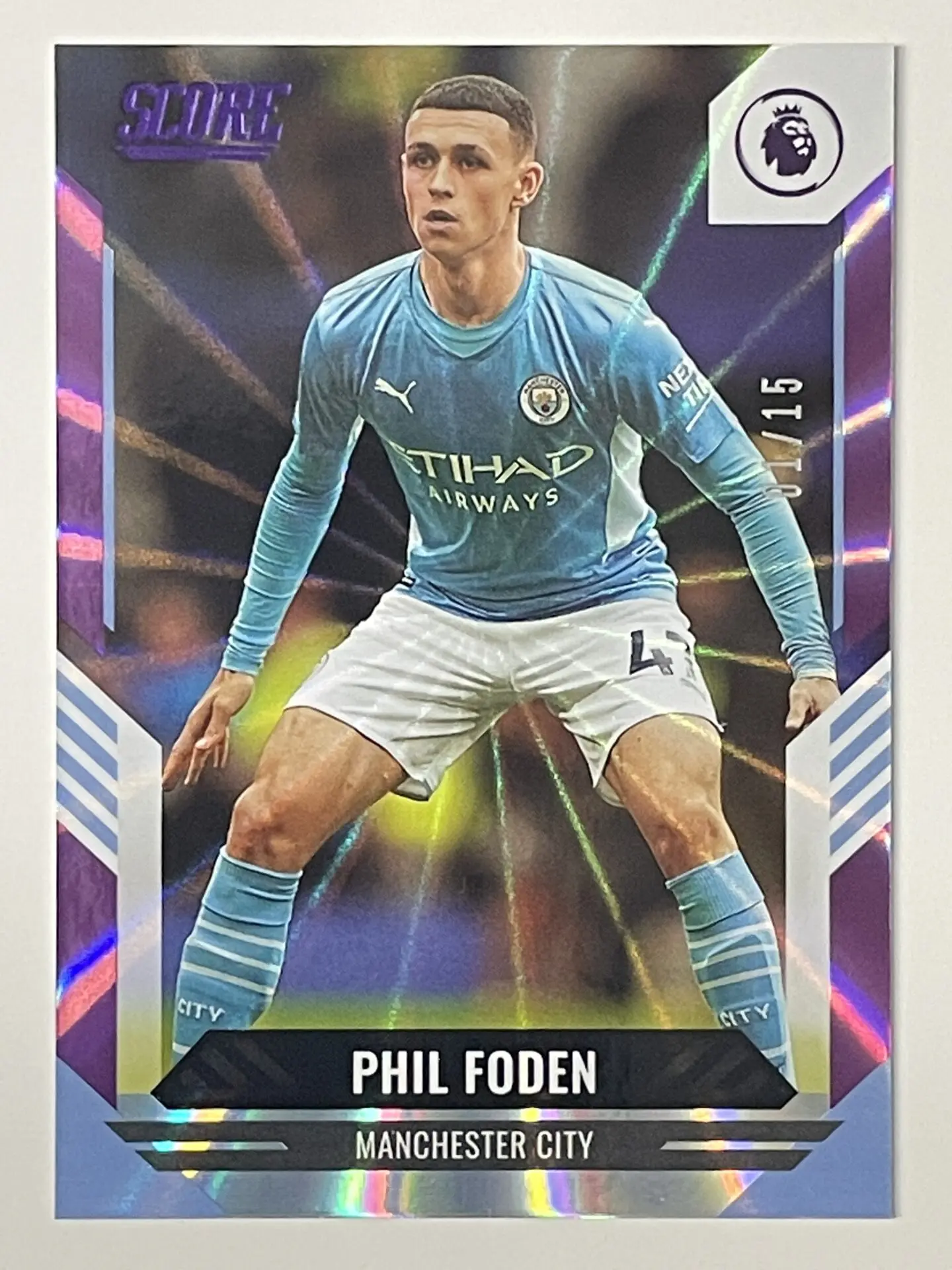 Base Purple laser Parallel 009 Phil Foden Manchester City Panini Premier  League Score 2021/22 (01/15)