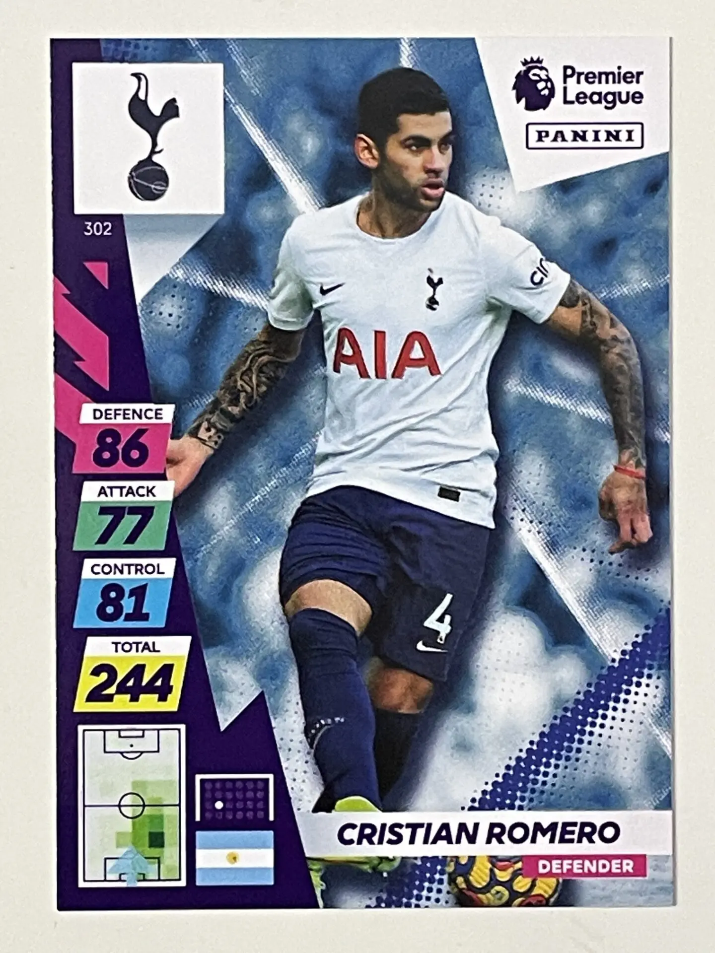 302 Christian Romero Tottenham Hotspur Base Panini Adrenalyn XL Premier  League 2021/22 Card