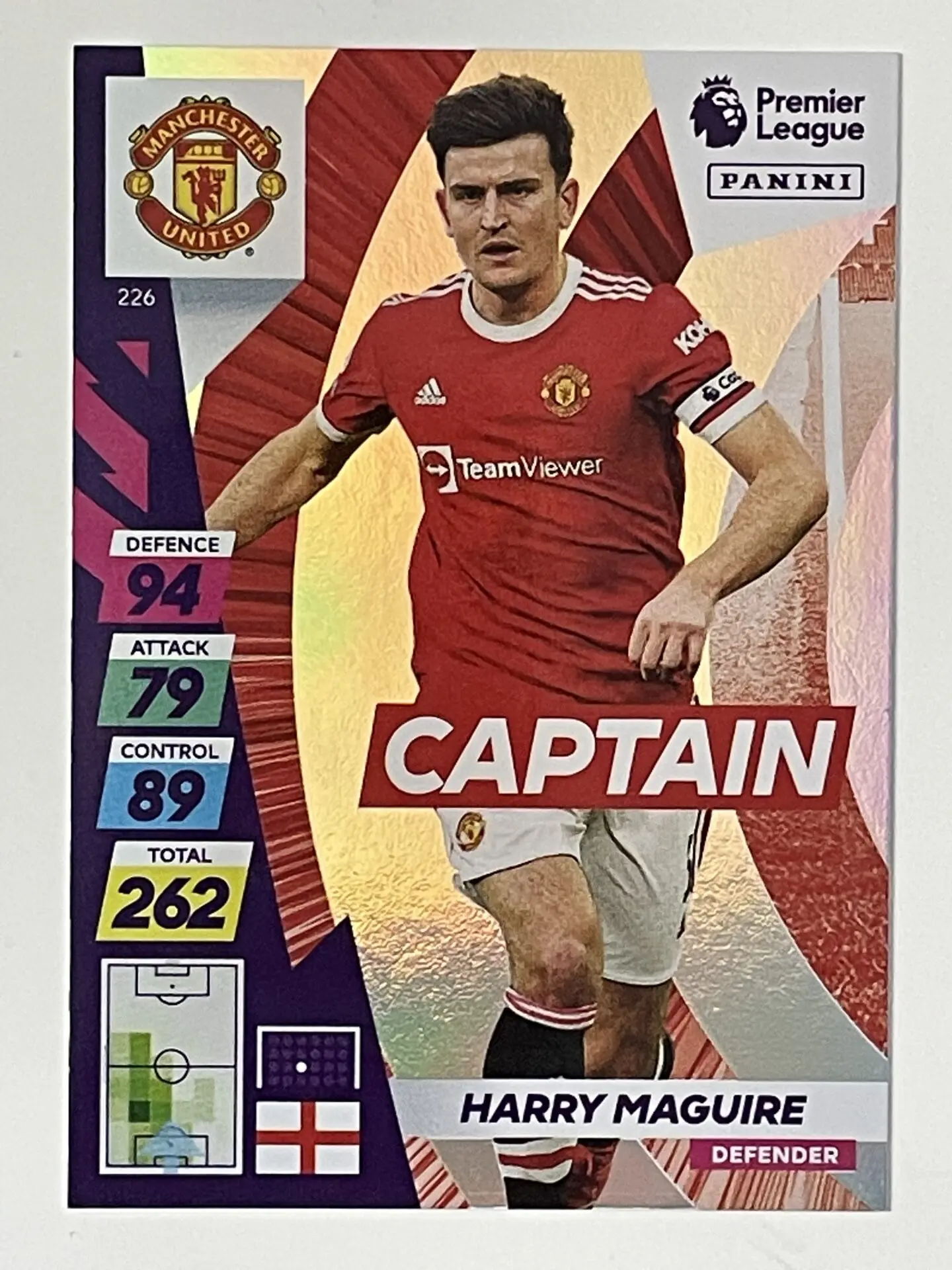226 Harry Maguire Manchester United Captain Panini Adrenalyn XL Premier  League 2021/22 Card