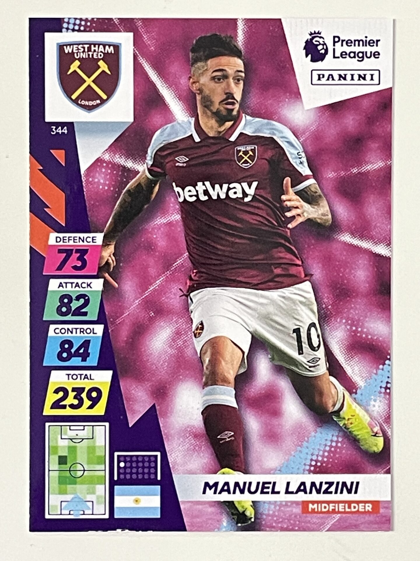 344 Manuel Lanzini West Ham Base Panini Adrenalyn Xl Premier League 202122 Card Solve 