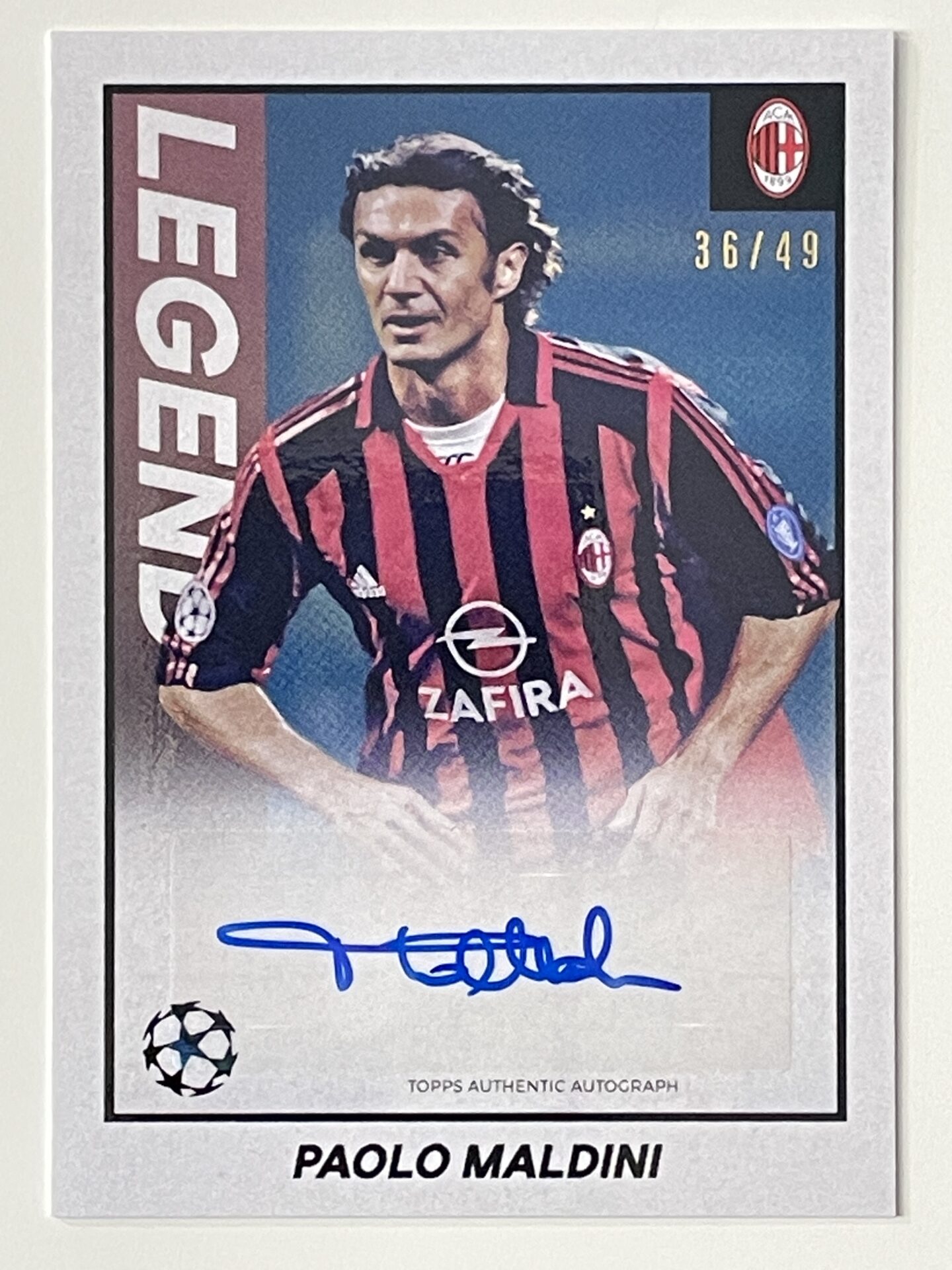 151 Paolo Maldini AC Milan Legend Autograph Parallel 36/49 Topps Merlin  Heritage 97 UEFA Champions League Hobby Card