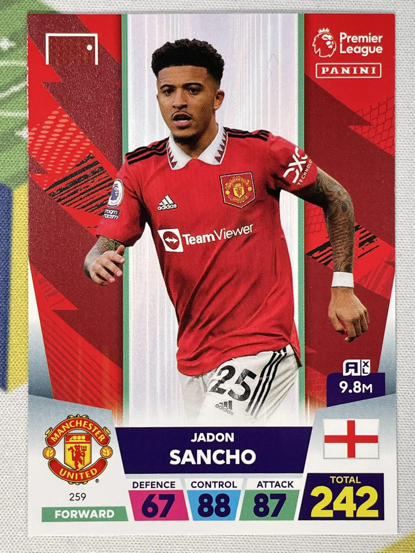 259 Jadon Sancho Manchester United Base Panini Premier League Adrenalyn XL  2023 Card