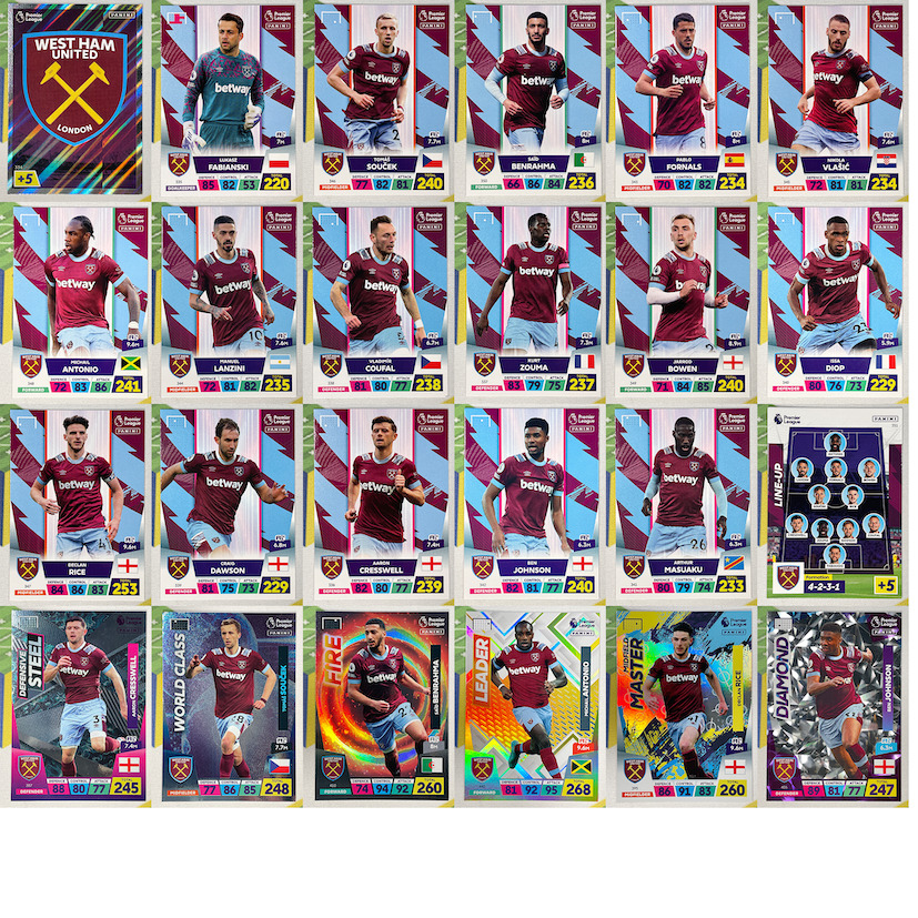 West Ham Team Base And Shiny Set 24 Cards Panini Premier League Adrenalyn Xl 2023 Solve 
